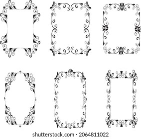Calligraphic ornament set Vintage Decorations Baroque Victorian frame border tattoo floral ornament leaf scroll engraved retro flower pattern decorative design tattoo 