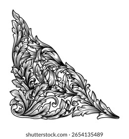 Calligraphic ornament vector vintage design element. Scroll and swirls floral engraving ornamental. Victorian baroque corner frame decoration design vector illustration.