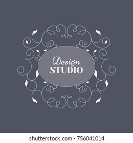 Calligraphic ornamental design elements.Frame of flowery patterns for your logo.Brand identity for restaurant,boutique,cafe,hotel,salon.