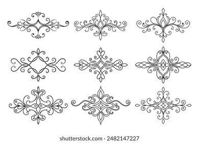 Calligraphic Ornamental line art Element Set