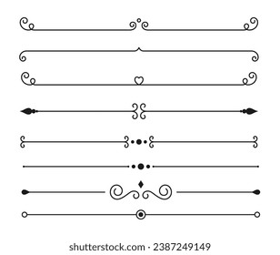 Calligraphic ornamental line divider collection