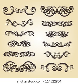 Calligraphic ornamentation. Set of decorative calligraphic elements.