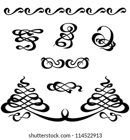 Calligraphic ornamentation. Set of decorative calligraphic elements.
