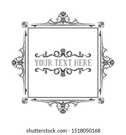 Calligraphic ornate frame for invitation card design. Hand drawn vintage elegant wedding border. Vector isolated antique ornament.