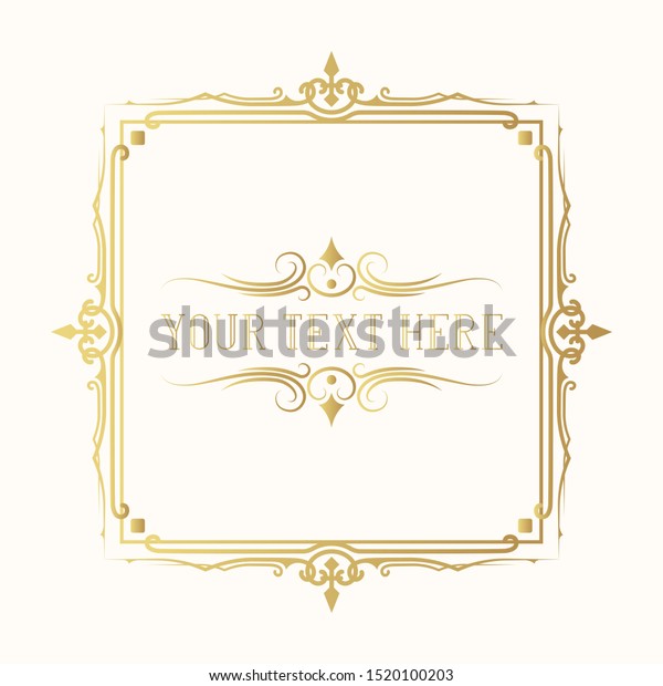 Calligraphic ornate golden frame for invitation\
card design. Hand drawn gold vintage elegant wedding border. Vector\
isolated antique\
ornament.