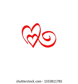 calligraphic outline element of large and small heart logo icon. vector