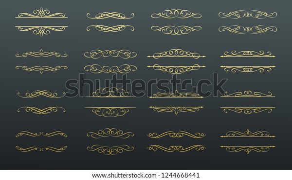 Calligraphic and page decoration design\
elements. Swirl, scroll and divider . Golden vintage design\
elements, page\
decoration.