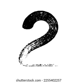 Pinta caligráfica número dos, 2. Grabado de pincel de tinta. Tipografía, dibujo a mano alzada. Ilustración vectorial aislada en fondo blanco.
