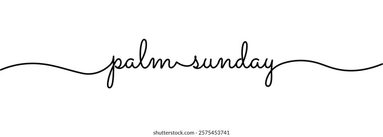 Calligraphic palm sunday text in ballpoint pen style isolated on white background. Rounded palm sunday sign in script text with small caps text . Vector Illustration.