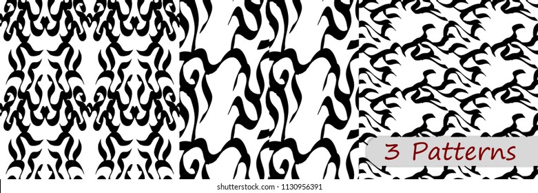 calligraphic pattern, a set of three elegant patterns