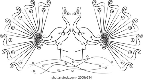 Calligraphic Peacock artistic hand drawn Ornamental design