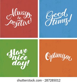 Calligraphic poster set. Hand Calligraphy card motivation template on  textured background with shadow