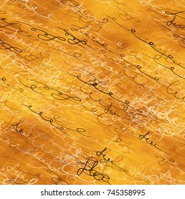 Calligraphic Print Design with Handwritten Signs and Sketchy Letters on Grunge Background. Abstract Calligraphy Text Seamless Pattern. Hand Drawn Manuscript Vector Illustration. Ad, Fashion Texture