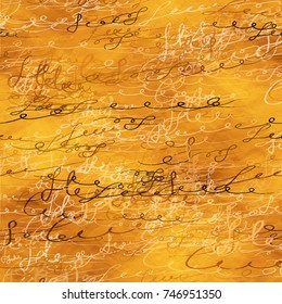 Calligraphic Print Design with Handwritten Signs and Sketchy Letters on Grunge Background. Abstract Calligraphy Text Seamless Pattern. Hand Drawn Manuscript Vector Illustration. Ad, Fashion Texture