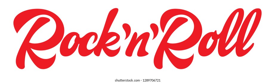 Calligraphic red inscription Rock and Roll on white background.