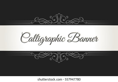 Calligraphic restaurant logo menu. Vintage ornament vector book template. Retro greeting card border, wedding invitations design, place for text. Flourishes calligraphy vignette. Page decoration frame