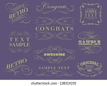 calligraphic retro design elements, page decoration and labels
