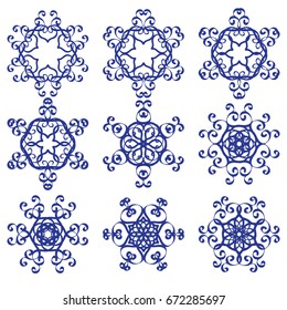 Calligraphic round ornament collection. Collection of hand drawn ornamental circle  design elements.  Set for design, birthday holiday, kaleidoscope, medallion, yoga, bohemian, snowflake