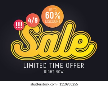Calligraphic Sale Banner in yellow bright color. Vector graphic design elements.