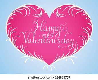 Calligraphic script text, Happy Valentine's day surrounded by a heart shaped wreath. Elements can be used separate.