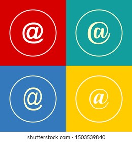Calligraphic at sign icons on flat colorful background