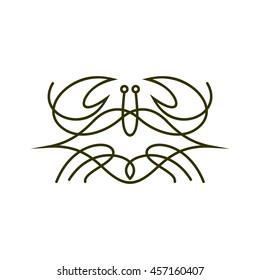 Calligraphic sign symbol crab. Vector crab isolated on white background.