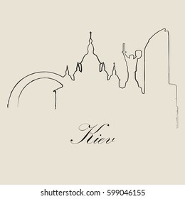 Calligraphic Skyline  of Kiev   - Vector Illustration
