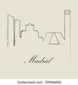Calligraphic Skyline  of Madrid   - Vector Illustration