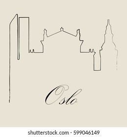 Calligraphic Skyline  of Oslo   - Vector Illustration