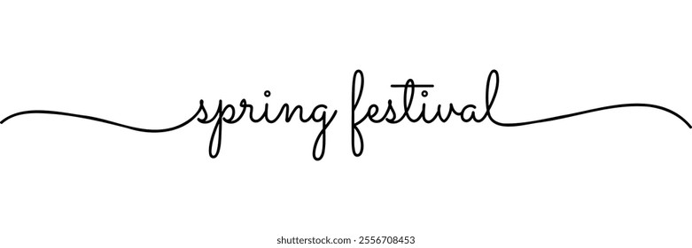 Calligraphic spring festival text in ballpoint pen style isolated on white background. Rounded spring festival sign in script text with small caps text . Vector Illustration.