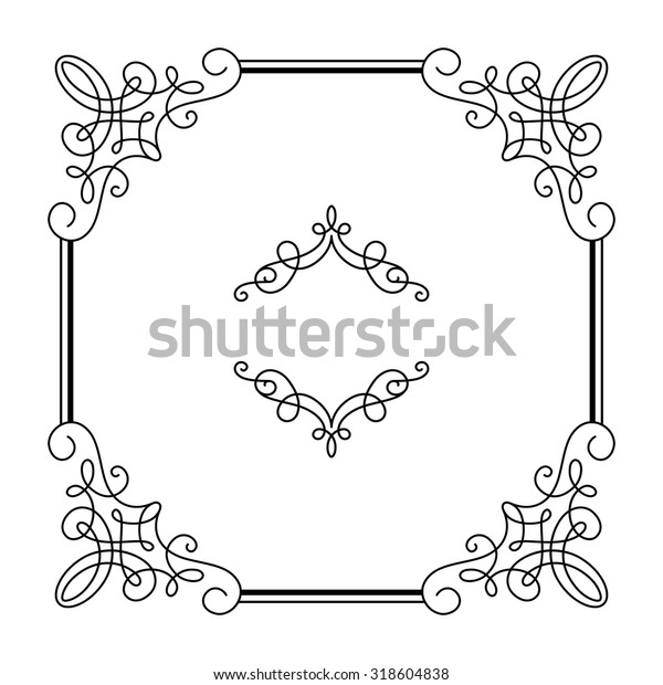 Calligraphic square frame, simple frame ornament,\
decorative design element in retro style, vector certificate or\
invitation template on\
white