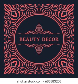 Calligraphic square Ornament Frame Lines. Restaurant menu. Luxury vintage ornate greeting card with typographic design. Retro invitations and royal certificates. Vector Flourishes illustration