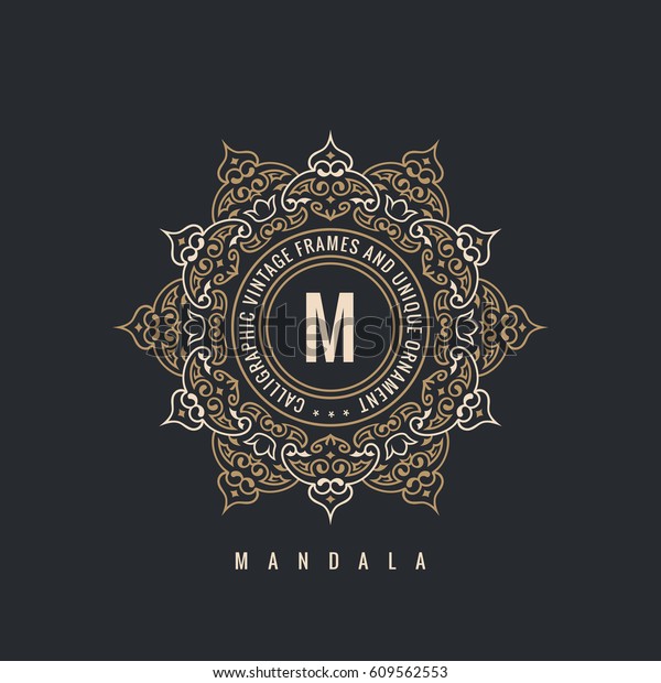 Calligraphic star\
Ornament Frame Lines. Round gold logo. Restaurant menu. Luxury\
vintage eastern typographic design. Retro invitations and islam\
mandala. Vector Flourishes\
illustration