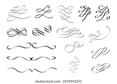 Calligraphic Swirl Filigree Divider Separator Set in Victorian Cursive Style