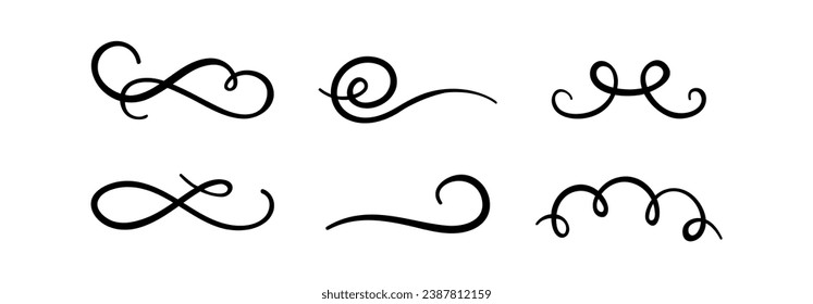 Calligraphic swirl flourish set collection