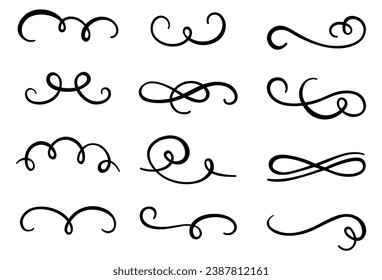 Calligraphic swirl flourish set collection