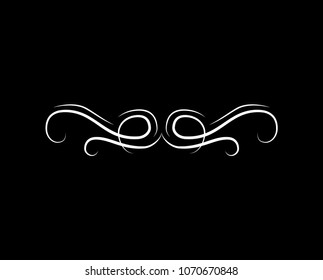 Calligraphic swirl, scroll element, filigree wave, flourish divider. Decorative line. Vector illustration. Weddign invitation design, Card postcard