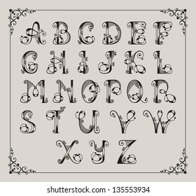 Calligraphic swirly alphabet framed