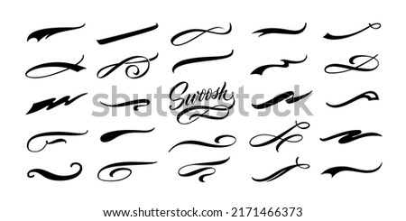 Calligraphic swoosh. Decoration swish symbols, retro underline swooshes tails and athletic typography text underlining vector set. Symbol underline swish for text decoration, swash shape illustration