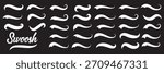 Calligraphic swoosh tail set, underline marker strockes. Baseball swoosh tails, isolated black vector. Hand drawn collection of curly swishes, swashes, swoops. Best Design.