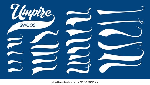 Calligraphic swoosh tail set, underline marker strockes. Sport logo typography elements. Texting letters tail for lettering or baseball club. Vector illustration