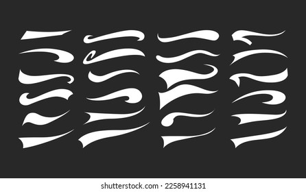 Calligraphic swoosh tail set, underline marker strockes. Sport logo typography elements. Texting letters tail for lettering or baseball club. Vector illustration