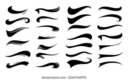 Calligraphic swoosh tail set, underline marker strockes. Sport logo typography elements. Texting letters tail for lettering or baseball club. Vector illustration.