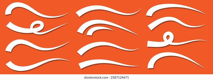 Calligraphic swoosh tail set, underline marker strockes.Swirl strokes, swish typography font elements for athletics, baseball decoration. Sports swash shapes set in retro style vector illustrator. 888