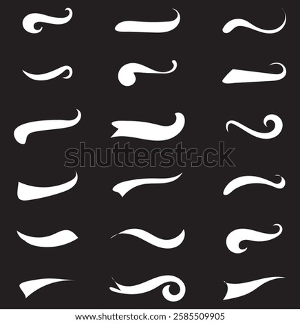 Calligraphic swoosh tail set, underline marker strockes . Sport logo typography elements. Texting letters tail for lettering or baseball club.  