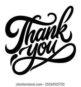 Calligraphic text “thank you”, black on white background