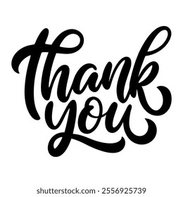 Calligraphic text “thank you”, black on white background