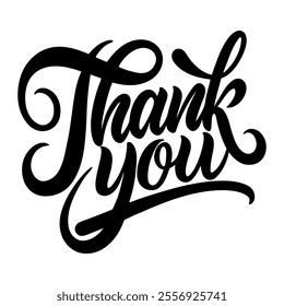 Calligraphic text “thank you”, black on white background