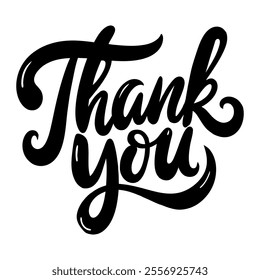 Calligraphic text “thank you”, black on white background