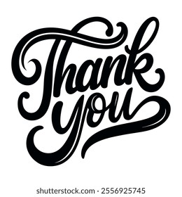 Calligraphic text “thank you”, black on white background